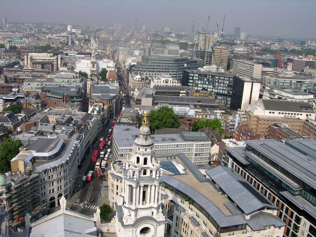 London St. Pauls Cathedral 10 Golden Gallery View Of Ludgate Hill From the top of the Golden Gallery at St. Pauls Cathedral, we looked towards the west, looking up Ludgate Hill.